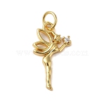 Rack Plating Brass & Clear Cubic Zirconia Pendants, Cadmium Free & Lead Free, Long-Lasting Plated, Butterfly fairy, with Jump Ring, Real 18K Gold Plated, 18.5x10x2mm, Hole: 5mm(KK-S372-12G)