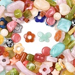178Pcs Opaque & Transparent Acrylic Beads, Mixed Shapes, Mixed Color, 7.5~28x5~17x3~13mm, Hole: 1~1.3mm(MACR-YW0004-44)