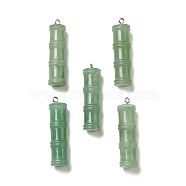Natural Green Aventurine Pendants, Bamboo Stick Charms, with Stainless Steel Color Tone 304 Stainless Steel Loops, 45x12.5mm, Hole: 2mm(G-I340-A17)