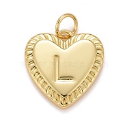 Rack Plating Real 18K Gold Plated Brass Pendants, with Jump Rings, Long-Lasting Plated, Lead Free & Cadmium Free & Nickel Free, Heart with Letter A~Z, Letter.L, 16x15x2.5mm, Jump Ring: 5x0.5mm, 3mm Inner Diameter(KK-E260-01G-L)