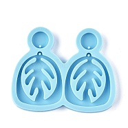 DIY Leaf Dangle Stud Earrings Silicone Molds, Resin Casting Molds, For UV Resin, Epoxy Resin Jewelry Making, Deep Sky Blue, 54x67x4.5mm, Flat Round: 10.5mm, Hole: 0.5mm, Leaf: 34.5x29mm, Hole: 1.2mm(X-DIY-I037-01A)