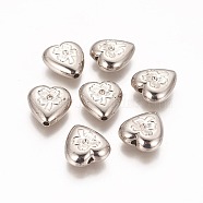 CCB Plastic Beads, Heart with Clover, Platinum, 17x16x7mm, Hole: 2mm(CCB-G006-048P)