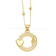 Brass Micro Pave Cubic Zirconia Pendant Necklaces, Heart, Golden, 17.72 inch(45cm), Pendant: 24x18mm(PW-WG64309-03)