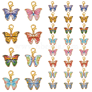 32Pcs 8 Colors Alloy Enamel Pendant Decorations, with Zinc Alloy Lobster Claw Clasps, Butterfly, Mixed Color, 26mm, 4pcs/color(HJEW-GO00015)