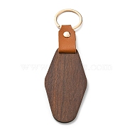 Wooden & Imitation Leather Pendant Keychain, with Iron Rings, Rhombus, 14.5cm(PW23041801315)