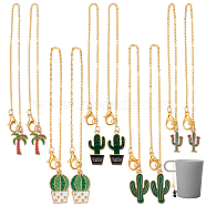 10Pcs 5 Style Alloy Enamel Wine Glass Charms, with Zinc Alloy Lobster Claw Clasps and Brass Cable Chains, Cactus/Coconut Tree, Golden, 21.5~22.3cm, 2pcs/style(HJEW-AB00063)