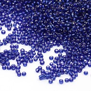 12/0 Glass Seed Beads, Silver Lined Round Hole, Round, Blue, 2mm, Hole: 1mm, about 30000 beads/pound(SEED-A005-2mm-28)