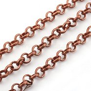 Iron Rolo Chain, Unwelded, with Spool, Cadmium Free & Nickel Free & Lead Free, Red Copper, 4x1mm, about 164.04 Feet(50m)/roll(CH-S078-R-FF)
