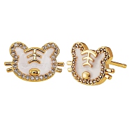 Tiger Chinese Zodiac Cubic Zirconia Stud Earrings, Brass Earrings for Women, Golden, 9x15mm, Pin: 0.7mm(EJEW-SZ0001-75)