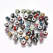 201 Stainless Steel Rhinestone Beads, Column, Mixed Color, Stainless Steel Color, 5x4mm, Hole: 1.8mm(STAS-T041-03)