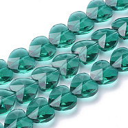 Transparent Glass Beads, Faceted, Heart, Light Sea Green, 14x14x8.5mm, Hole: 1mm(GLAA-Q066-14mm-A08)