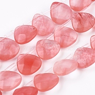 Watermelon Stone Beads Strands, Top Drilled Beads, Faceted, Teardrop, 13x13x5mm, Hole: 0.6mm, about 30pcs/strand, 13.98 inch(35.5cm)(G-G821-08A)
