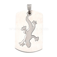 Titanium Steel Animal Pendants, Split Dog Tag Pendant, Rectangle with Gecko, Stainless Steel Color & Silver Color Plated, 51x27x1.5mm, Hole: 6x4mm(STAS-P298-02P)