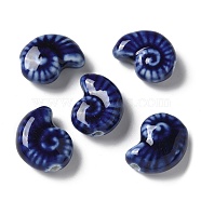 Handmade Porcelain Beads, Snail, Blue, 20~21x16~17x9~10.5mm, Hole: 3mm(PORC-L080-F05)