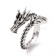 Dragon Alloy Cuff Rings for Men, Antique Silver, US Size 7 1/4(17.5mm), 4mm(RJEW-F126-02AS)