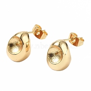 Brass Stud Earring Findings, with Ear Nuts and 925 Sterling Silver Pins, For Half Hole Beads, Teardrop, Real 18K Gold Plated, 13x9.5mm, Pin: 0.8mm(KK-B063-16G)