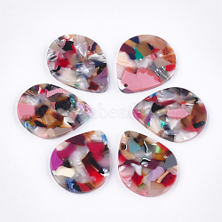 Cellulose Acetate(Resin) Pendants, teardrop, Colorful, 29x23x2.5mm, Hole: 1.5mm(KY-T008-07E)