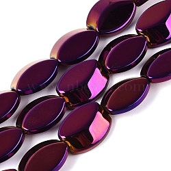 Electroplate Glass Beads Strands, Oval, Purple Plated, 17x14x6~6.5mm, Hole: 0.9~1mm, about 36~37pcs/strand, 23.82~24.80 inch(60.5~63cm)(X-EGLA-Q134-02A-A04)
