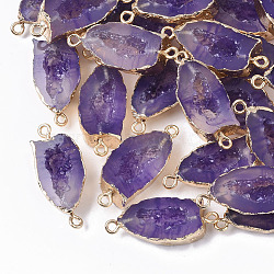 Druzy Resin Links connectors, Imitation Geode, with Light Gold Plated Iron Loops, Medium Purple, 29~30x13x7mm, Hole: 1.8mm(X-RESI-S383-027C)