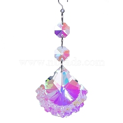 Clear AB Glass Pendant Decorations, with Glass Octagon Link, Hanging Suncatchers Garden Decorations, Fan, 120mm(PW-WG17862-07)