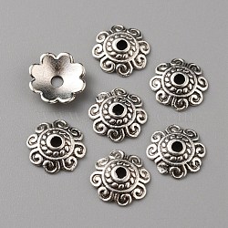 Tibetan Style Alloy Bead Caps, Multi-Petal, Flower, Antique Silver, 10x2.5mm, Hole: 1.6mm(FIND-WH0116-06B-AS)