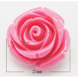 Resin Beads, Mother's Day Gift Beads, Flower, Deep Pink, Size: about 21mm in diameter, 13mm thick, hole: 2mm(X-RESI-H004-10)