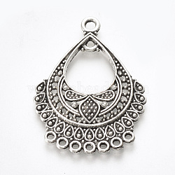 Tibetan Style Alloy Links, Chandelier Components, teardrop, Lead Free & Cadmium Free, Antique Silver, 36x26x3mm, Hole: 1mm and 2mm, inner measure: 12x11mm, about 167pcs/500g(TIBE-T010-07AS-RS)