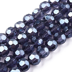 Electroplate Glass Bead Strands, Pearl Luster Plated, Faceted(32 Facets), Round, Dark Slate Blue, 4mm(EGLA-R015-4mm-27)