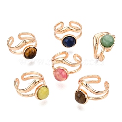 Round Natural & Synthetic Gemstone Finger Rings, Golden Tone Alloy Open Cuff Ring for Women, 15mm, Adjustable(RJEW-N046-10)