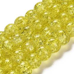 Spray Painted Crackle Glass Beads Strands, Round, Yellow, 10mm, Hole: 1.3~1.6mm, about 80pcs/strand, 31.4 inch(CCG-Q001-10mm-04)