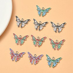 Alloy Enamel Pendants, Butterfly Charm, Lead Free & Cadmium Free, Platinum, 17.5x24.5x3mm, Hole: 1.8mm(ENAM-YW0003-52B)