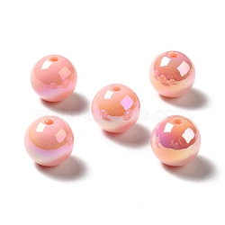 UV Plating Rainbow Iridescent Acrylic Beads, Round, Misty Rose, 15~15.5x15.5~16mm, Hole: 2.7mm(PACR-D070-01B)