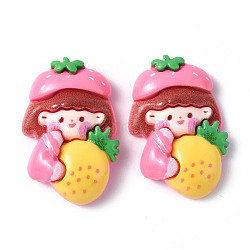 Opaque Resin Cabochons, Human with Pineapple, Girl Pattern, 32.5x22x6.5mm(CRES-P023-06K)