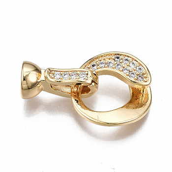 Brass Micro Pave Clear Cubic Zirconia Fold Over Clasps, Nickel Free, Oval, Real 18K Gold Plated, 27mm long, Oval: 16x15x5mm, Hole: 1.6mm, Clasps: 15x7.5x7mm, Hole: 5.5mm