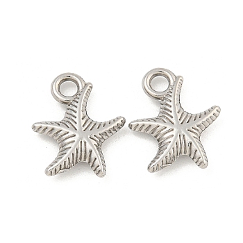 Non-Tarnish 304 Stainless Steel Pendants, Starfish Charm, Stainless Steel Color, 16x13x3mm, Hole: 2.5mm