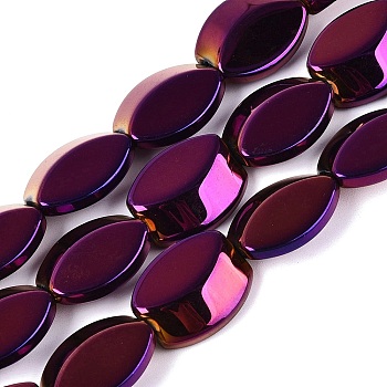 Electroplate Glass Beads Strands, Oval, Purple Plated, 17x14x6~6.5mm, Hole: 0.9~1mm, about 36~37pcs/strand, 23.82~24.80 inch(60.5~63cm)