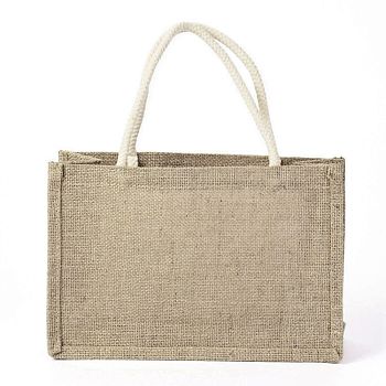 Jute Portable Shopping Bag, Reusable Grocery Bag Shopping Tote Bag, Tan, 21x31.5cm
