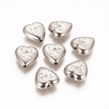 CCB Plastic Beads, Heart with Clover, Platinum, 17x16x7mm, Hole: 2mm