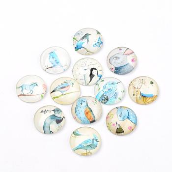 Flatback Glass Cabochons for DIY Projects, Animal Pattern, Dome/Half Round, Mixed Color, 12x4mm