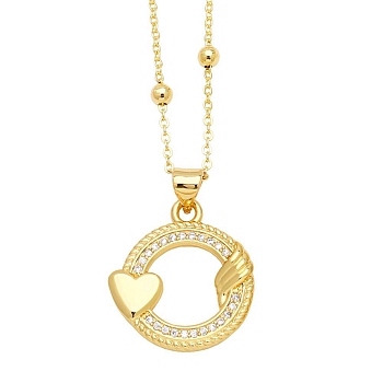 Brass Micro Pave Cubic Zirconia Pendant Necklaces, Heart, Golden, 17.72 inch(45cm), Pendant: 24x18mm