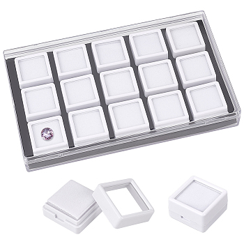 15Pcs Mini Square Acrylic Glass Window Boxes Sets, with Sponge Inside and Rectangle Storage Boxes, for Loose Diamond Storage, White, Square: 2.9x2.9x1.75cm, Rectangle: 17.9x10.9x2.5cm