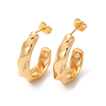 Rack Plating Brass Round Stud Earrings, Long-Lasting Plated Half Hoop Earrings, Golden, 33x24.5x8mm