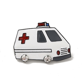 Black Alloy Brooches, Enamel Pins, for Backpack Clothes, Medical Series, Emergency Ambulance, 23x32x3mm