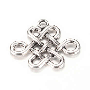 Tibetan Style Alloy Pendants, Chinese Knot, Cadmium Free & Lead Free, Antique Silver, 19x24x2~2.5mm, Hole: 2mm, about 735pcs/1000g