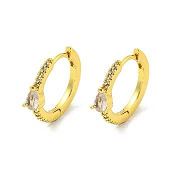 Brass Micro Pave Cubic Zirconia Hoop Earring, Real 18K Gold Plated, Clear, 16x4mm
