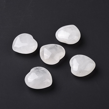Natural Quartz Crystal Heart Love Stone, Pocket Palm Stone for Reiki Balancing, 29~29.5x30x10~13.5mm