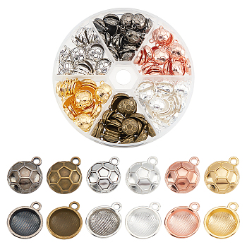 Elite 180Pcs 6 Colors Alloy Charms, Cadmium Free & Lead Free, Dome/Half Round with Football Pattern, Mixed Color, 15x12x4mm, Hole: 1.8mm, 30pcs/color