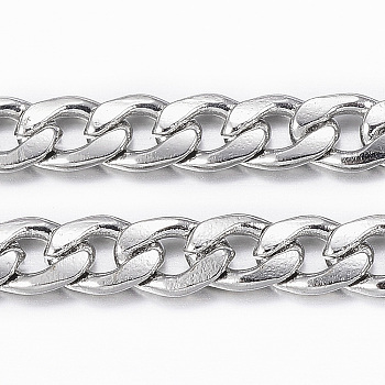 304 Stainless Steel Cuban Link Chains, Chunky Curb Chains, Twisted Chains, Unwelded, Faceted, with Spool, Stainless Steel Color, 5.5x3.8x1mm, about 16.40 Feet(5m)/Roll