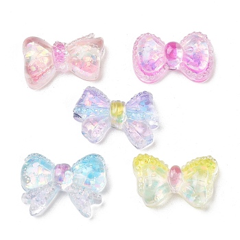 Transparent Resin Decoden Cabochons, Bowknot with Paillettes, Mixed Color, 15~17x23~24x6mm