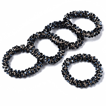 Faceted Glass Beads Stretch Bracelets, Torsade Bracelets, Pearl Luster Plated, Bicone, Prussian Blue, Inner Diameter: 1-5/8 inch(4cm)